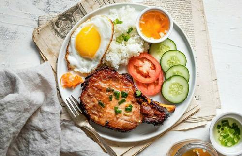Rice with Grilled Pork Ribs Egg and Toasted Meatballs