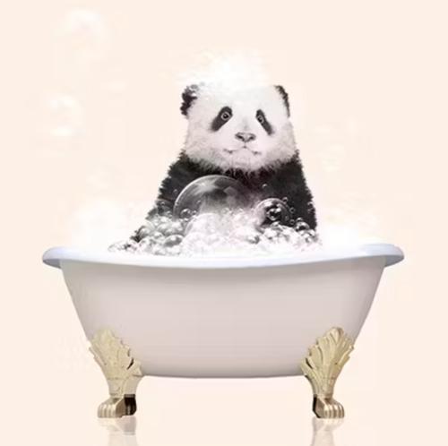 Adorable Panda having a relaxing bubble bath