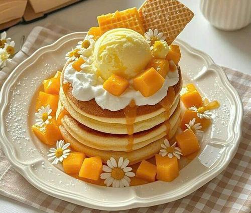 Mango Pancakes with Vanilla Ice Cream