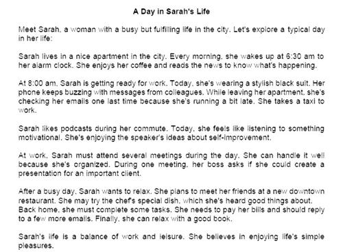 A day in Sarah's life