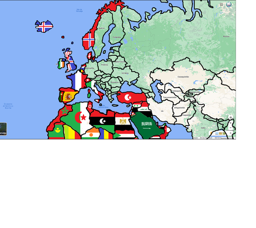 europe africa and asia with flags