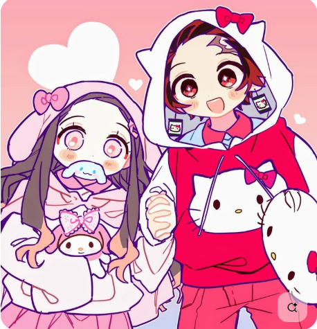 nezuko and tanjiro as my melody and hello kitty