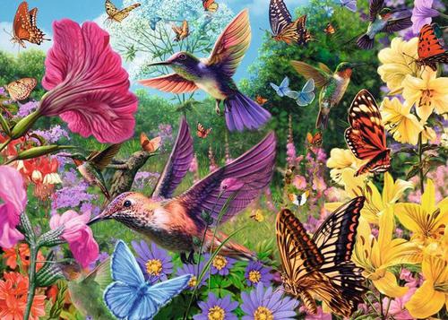 Hummingbirds and butterflies