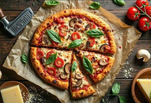 Vegetarian Mushroom and Tomato Pizza
