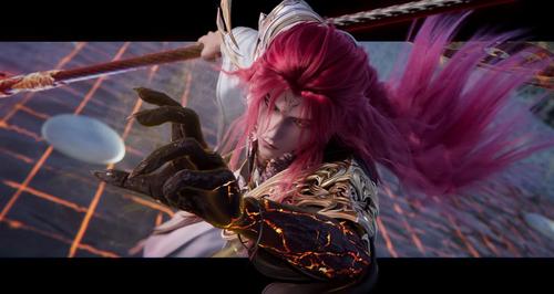 Crimson-Haired Warrior with Fiery Arm