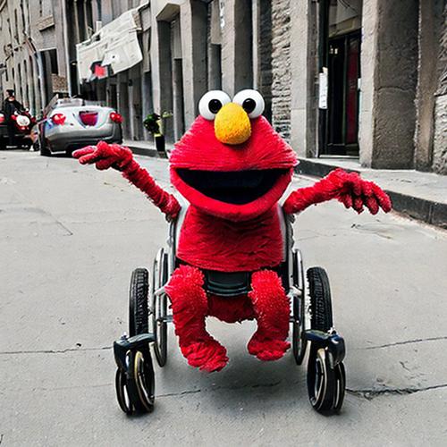 elmo in a wheelchair